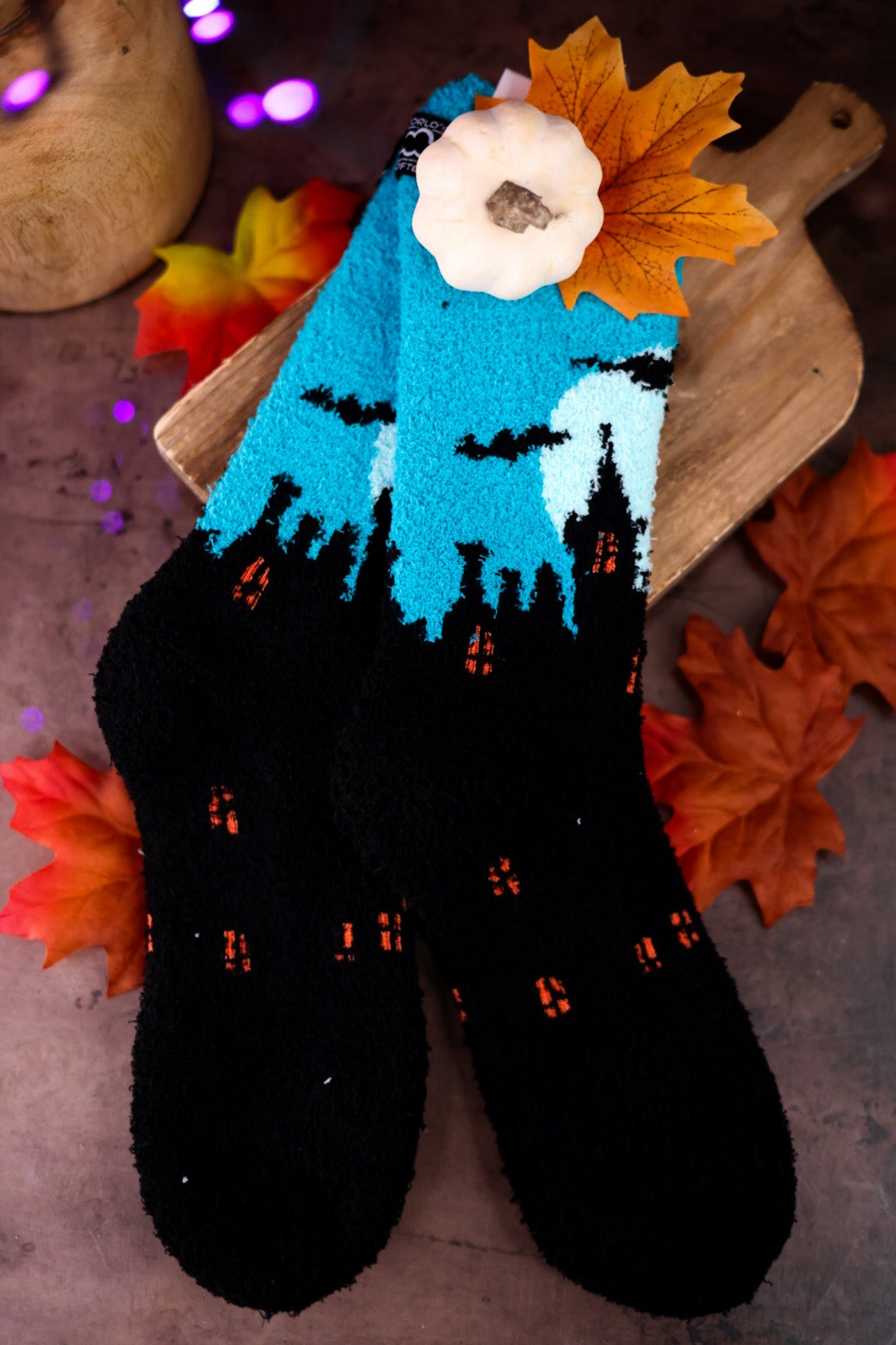 Haunted House Fuzzy Crew Socks - Whiskey Skies - CRESCENT SOCK COMPANY