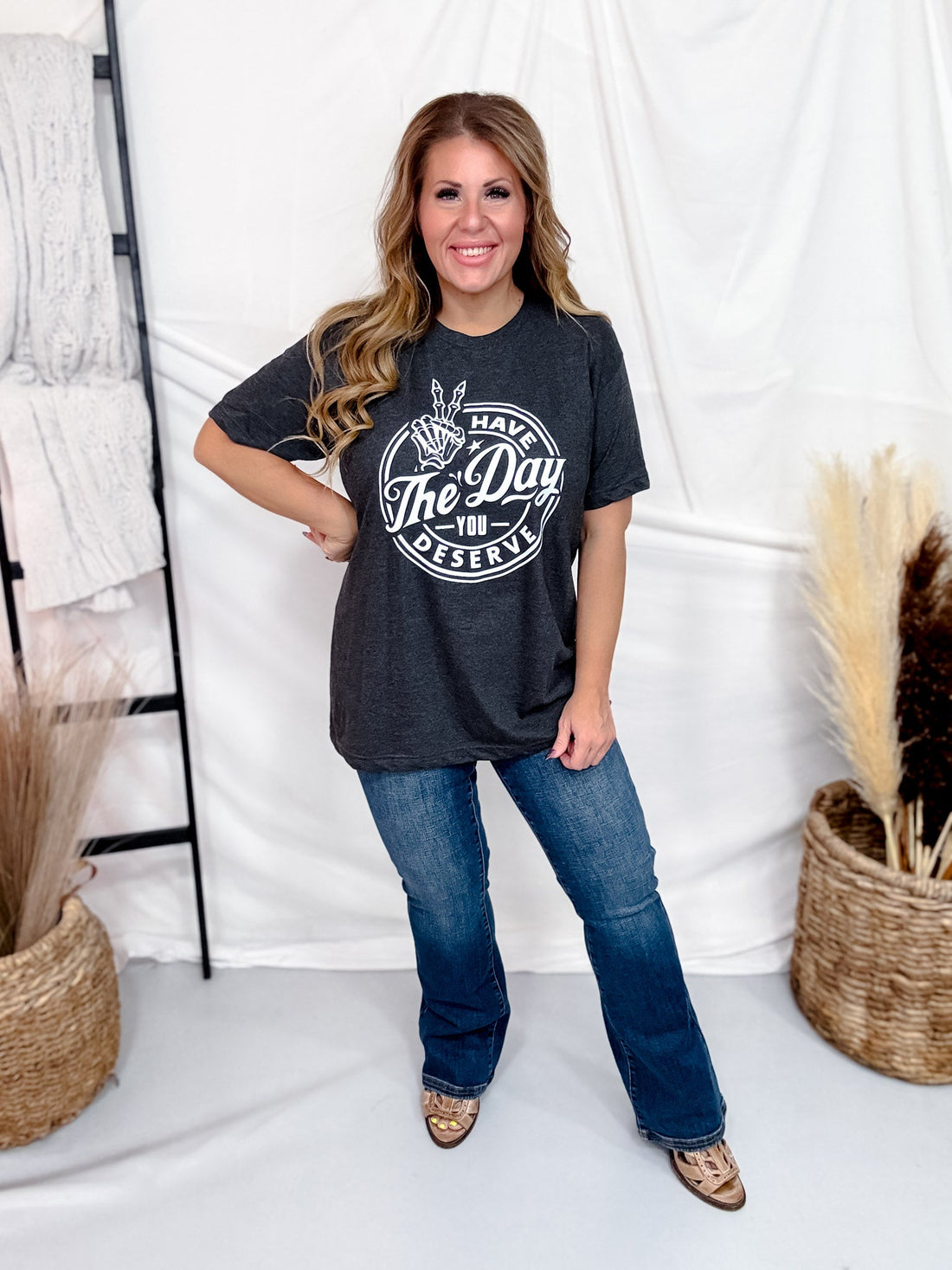 Have The Day You Deserve Short Sleeve Graphic Tee - Whiskey Skies - FESTIVITEES