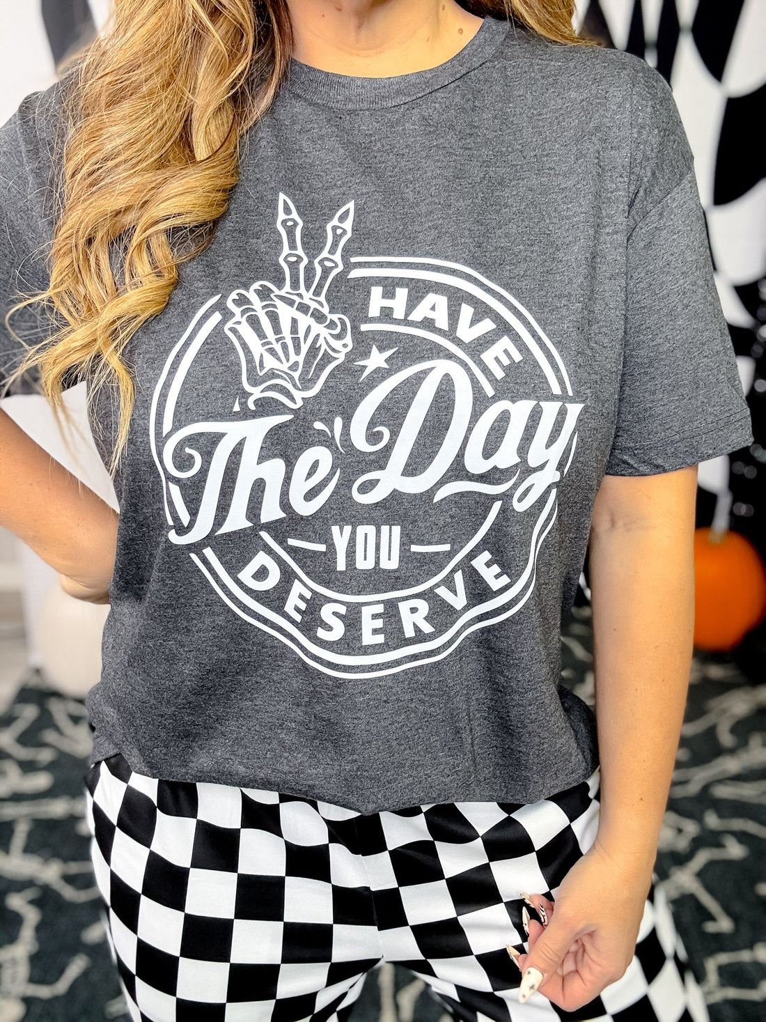 Have The Day You Deserve Short Sleeve Graphic Tee - Whiskey Skies - FESTIVITEES
