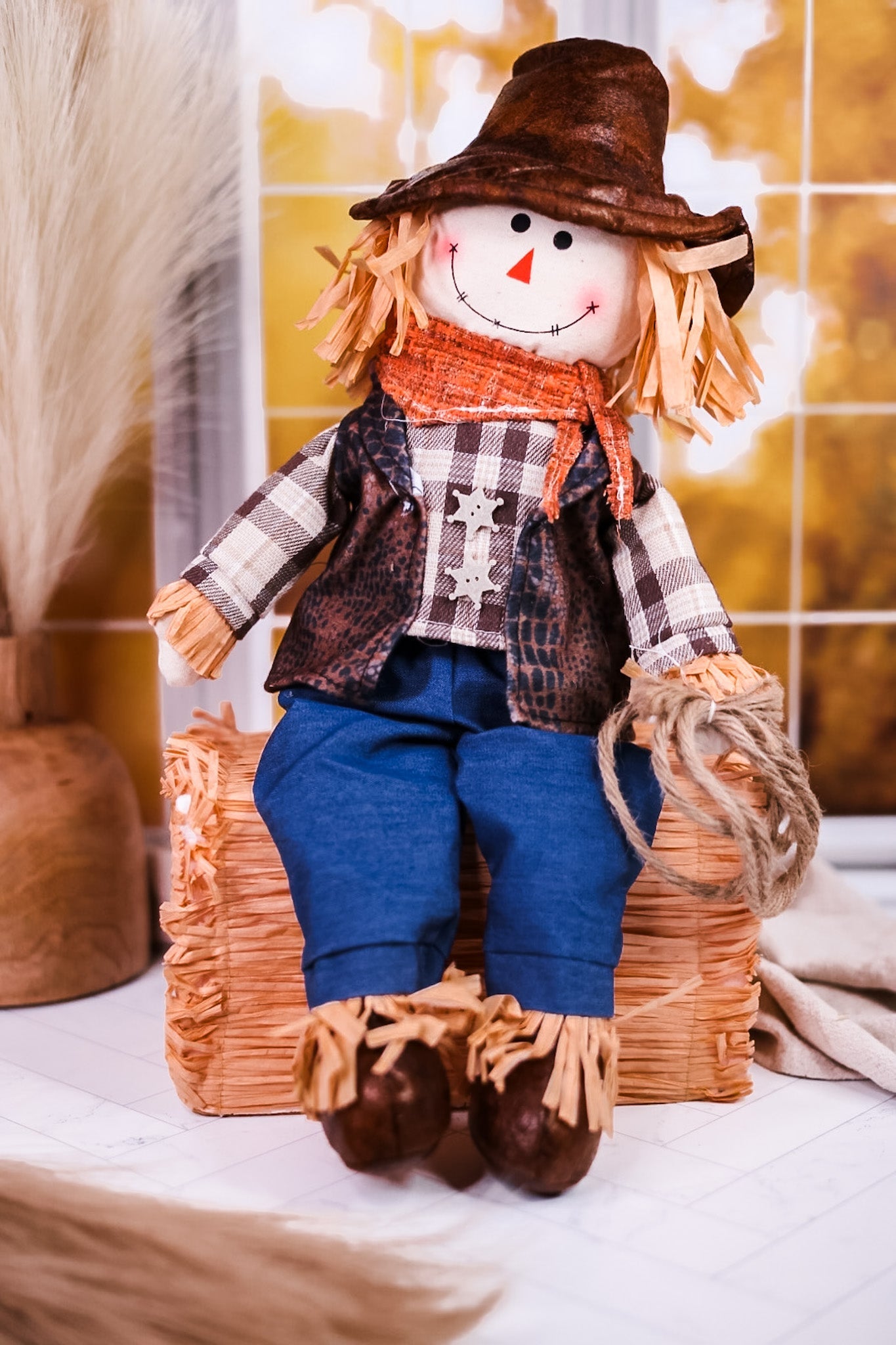 Hay Bale Scarecrow Sitter (2 Styles) - Whiskey Skies - HANNA'S HANDIWORKS