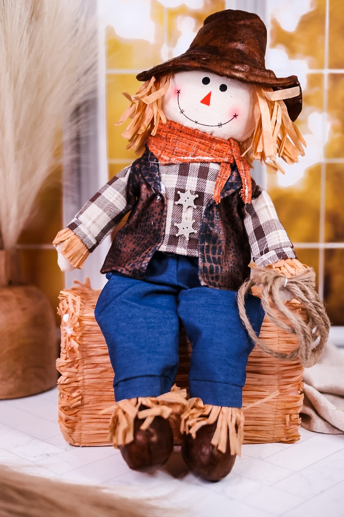 Hay Bale Scarecrow Sitter (2 Styles) - Whiskey Skies - HANNA'S HANDIWORKS