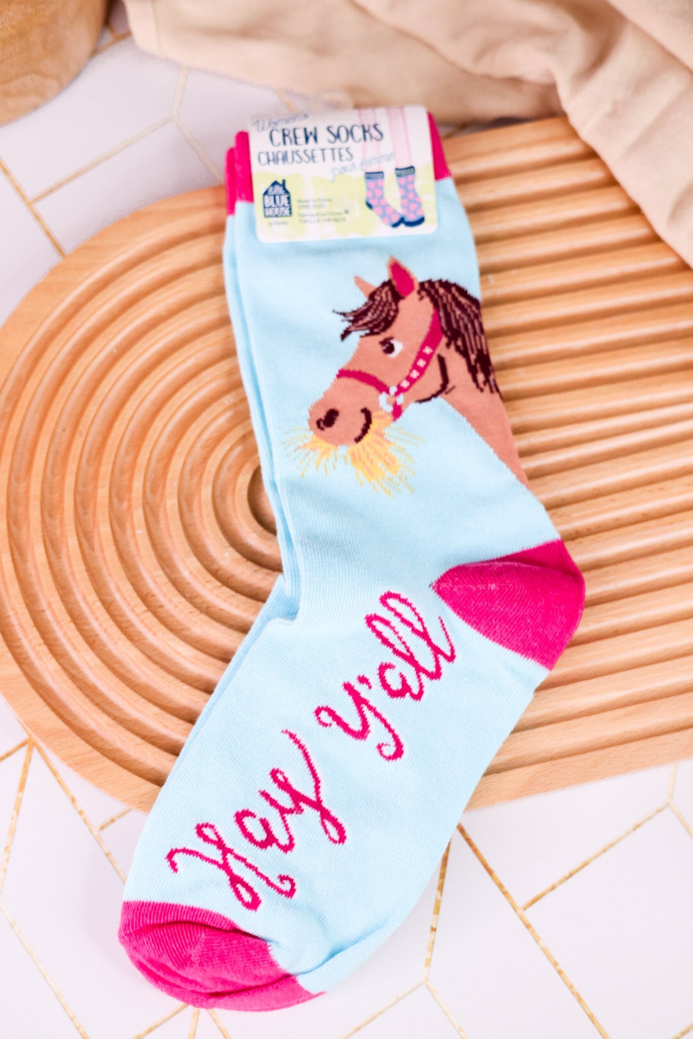Hay Y'all Women's Crew Socks - Whiskey Skies - HATLEY LITTLE BLUE HOUSE INC.