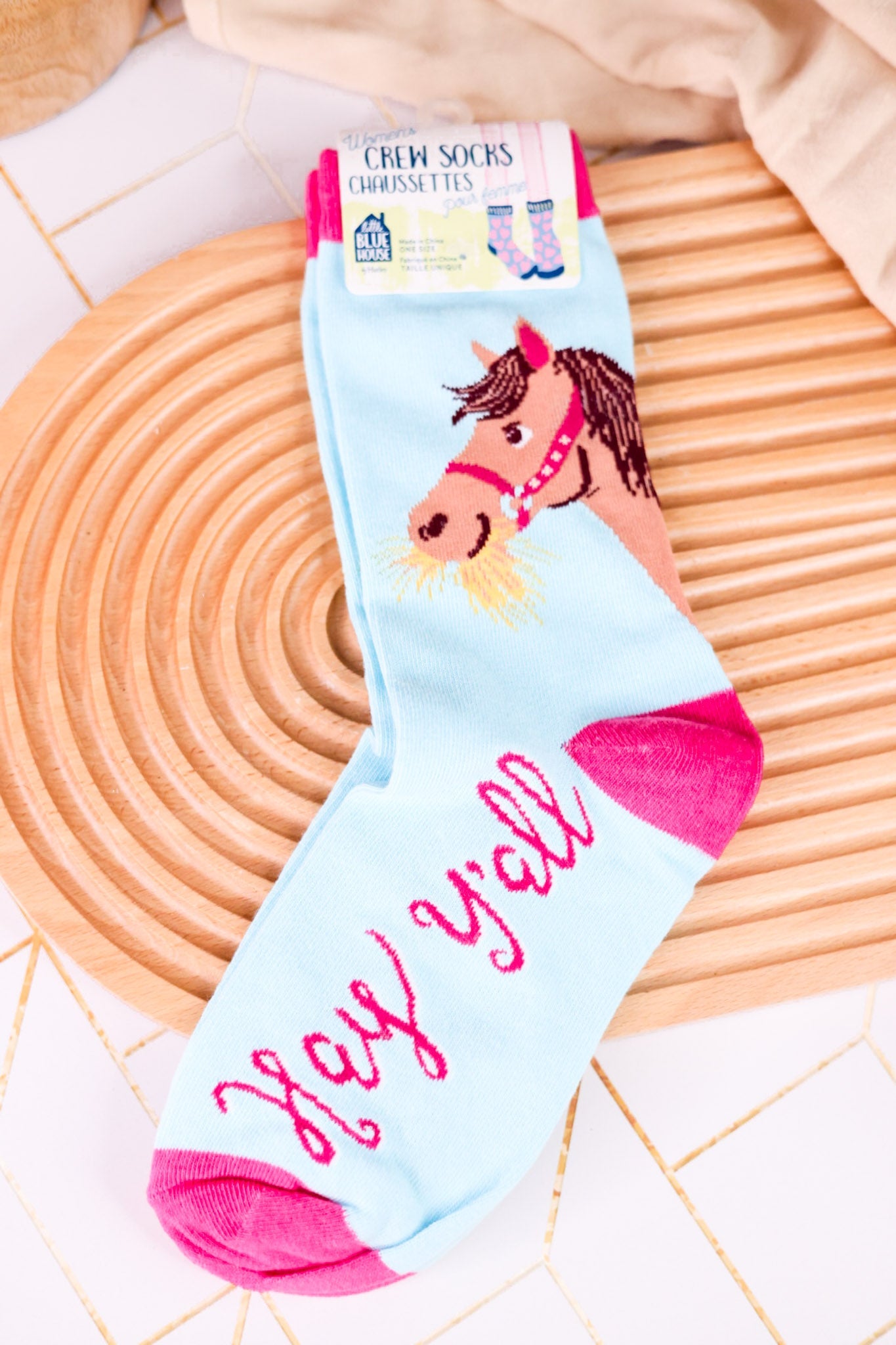 Hay Y'all Women's Crew Socks - Whiskey Skies - HATLEY LITTLE BLUE HOUSE INC.