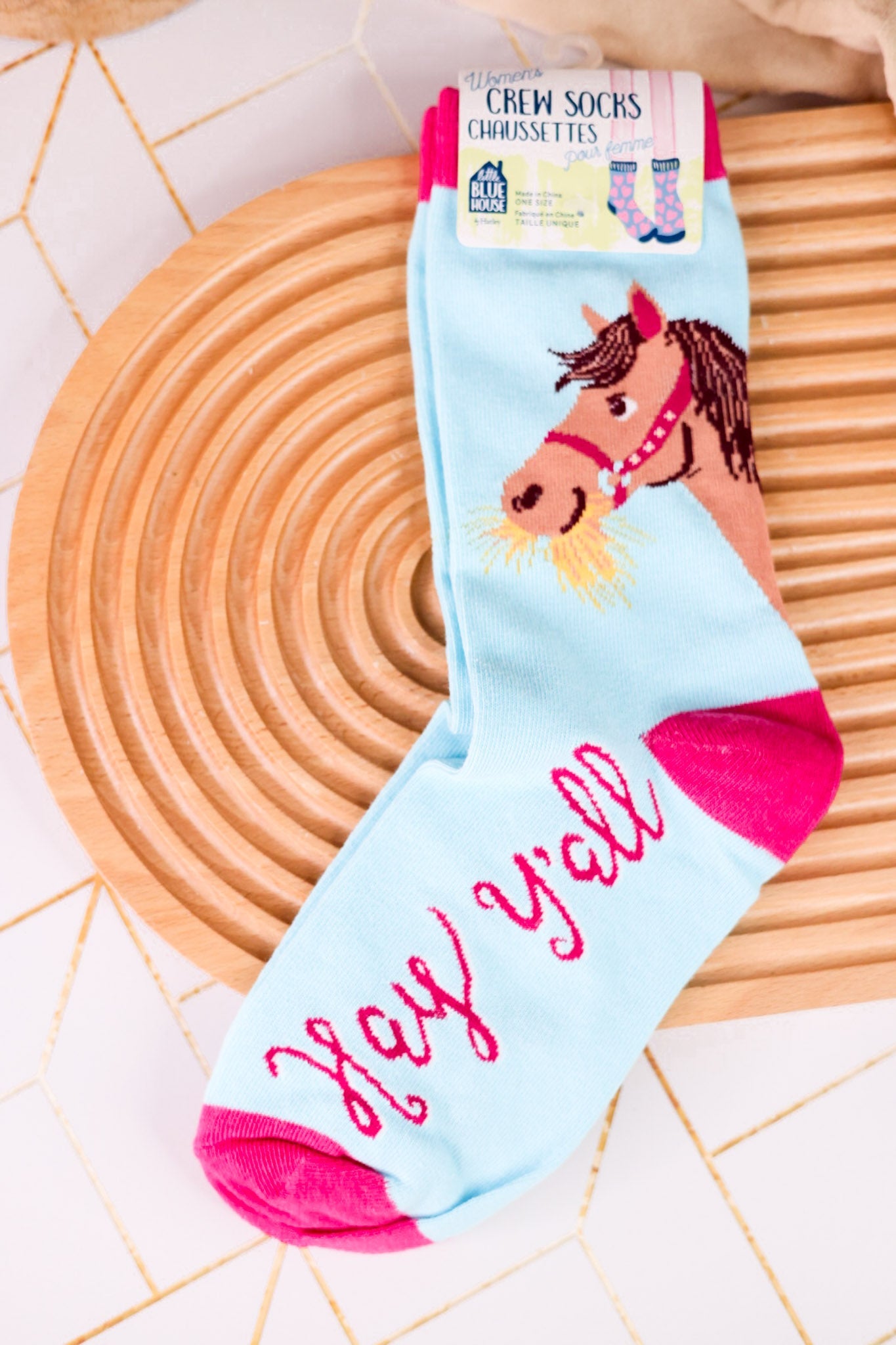 Hay Y'all Women's Crew Socks - Whiskey Skies - HATLEY LITTLE BLUE HOUSE INC.