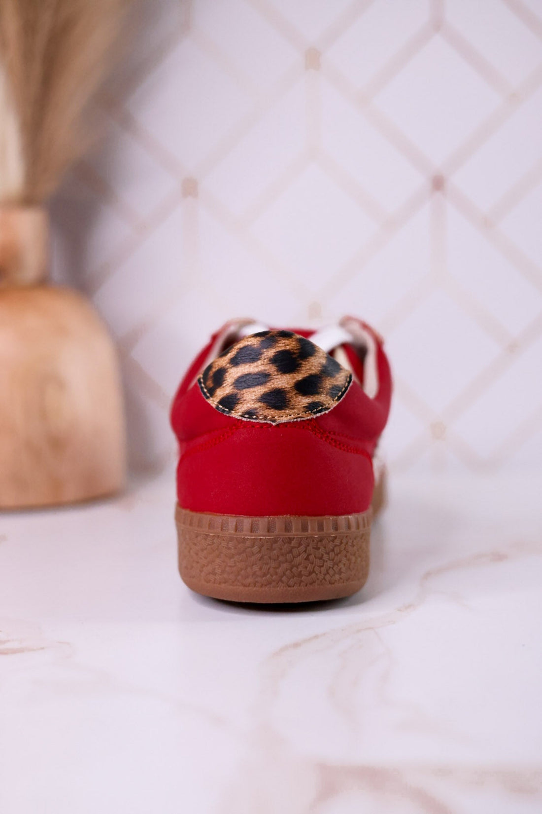 Heads Up Classic Red Sneakers With Leopard Print Heel Tab - Whiskey Skies - CORKYS FOOTWEAR