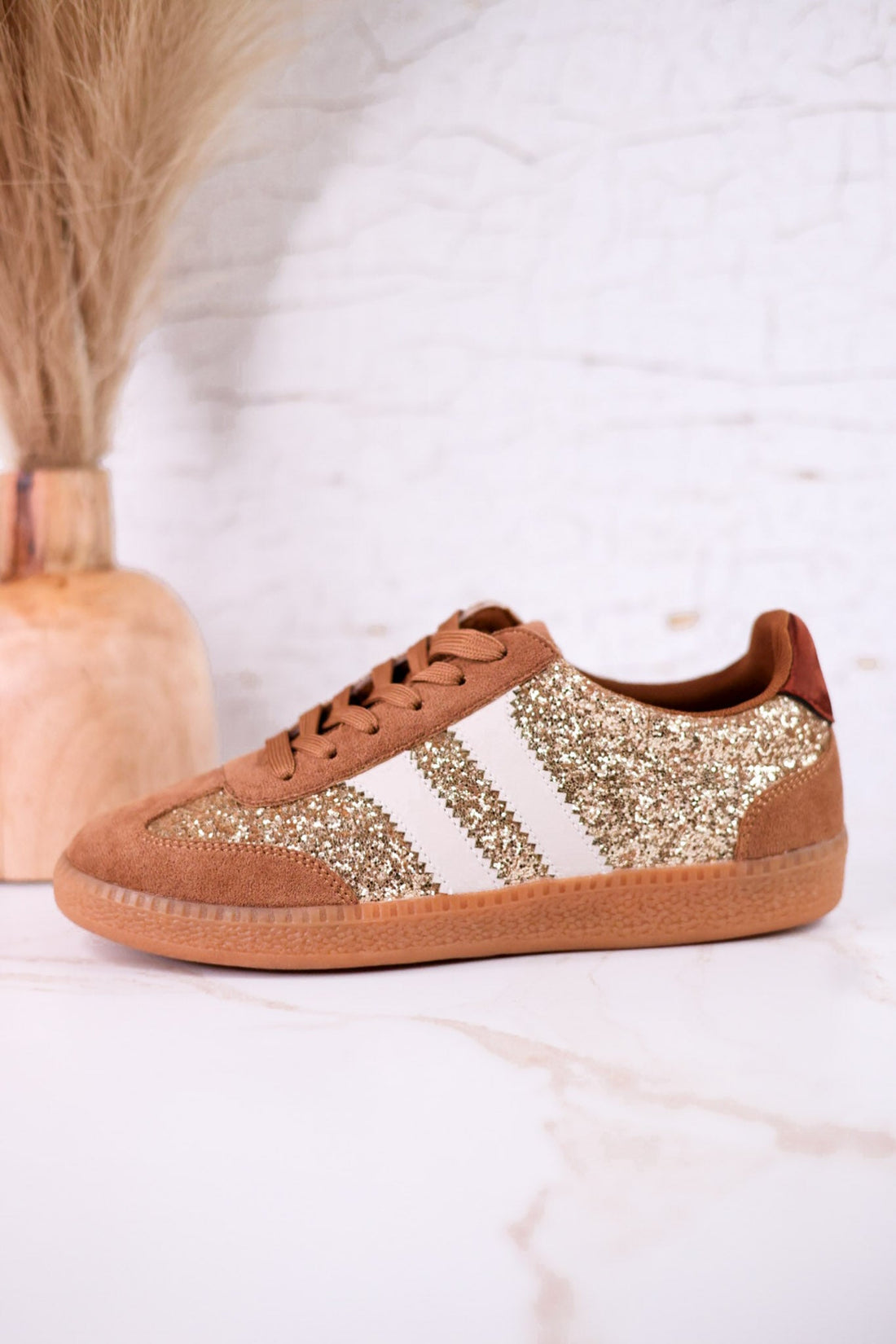 Heads Up Glitter Sneakers In Chestnut Brown - Whiskey Skies - CORKYS FOOTWEAR