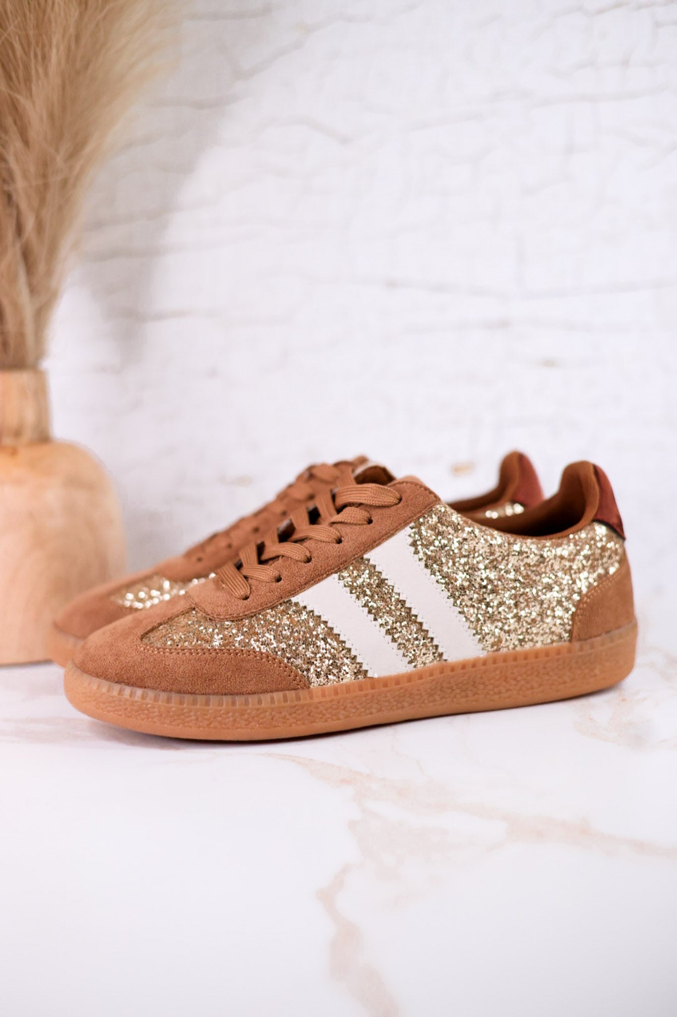 Heads Up Glitter Sneakers In Chestnut Brown - Whiskey Skies - CORKYS FOOTWEAR
