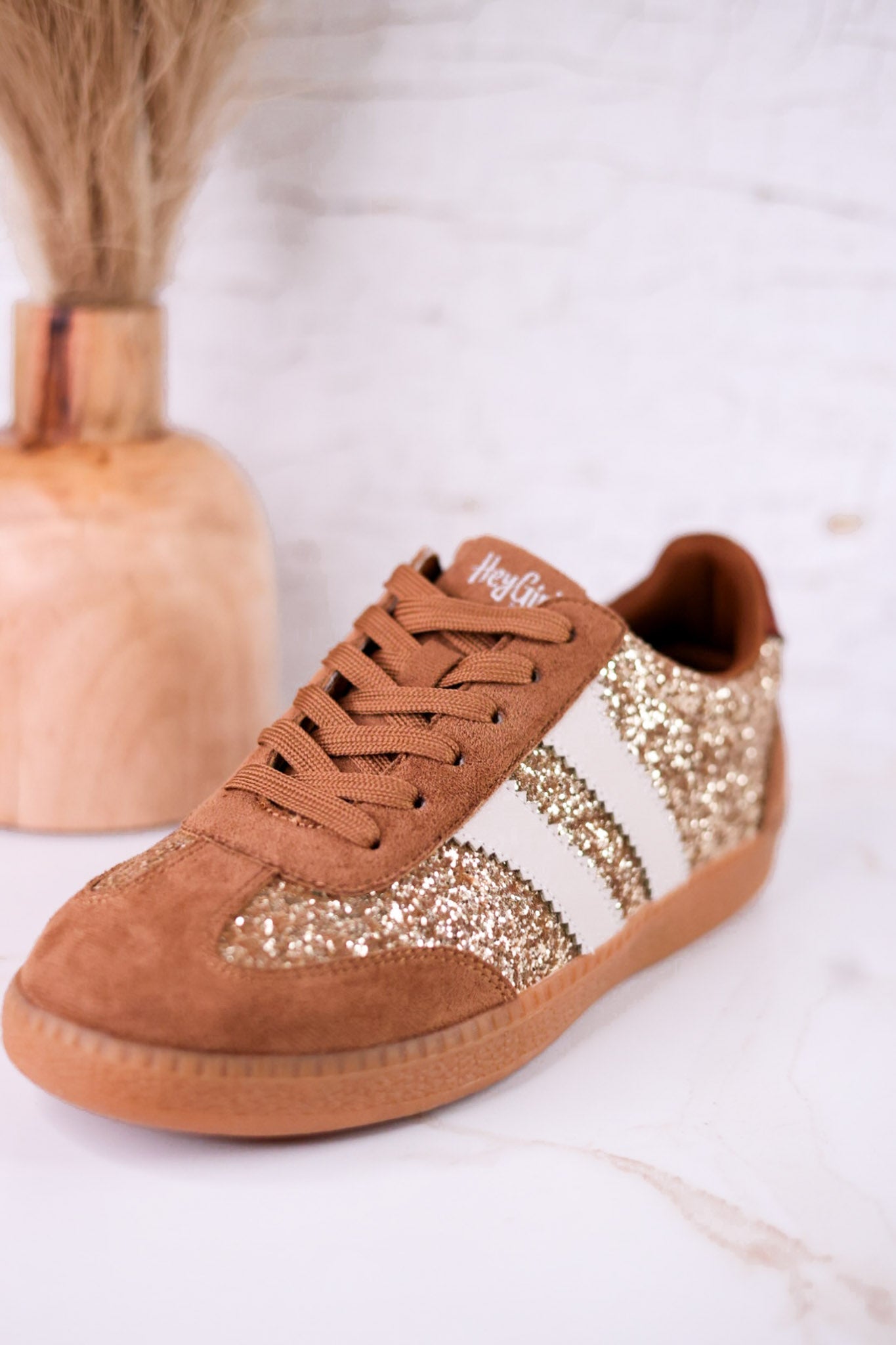 Heads Up Glitter Sneakers In Chestnut Brown - Whiskey Skies - CORKYS FOOTWEAR
