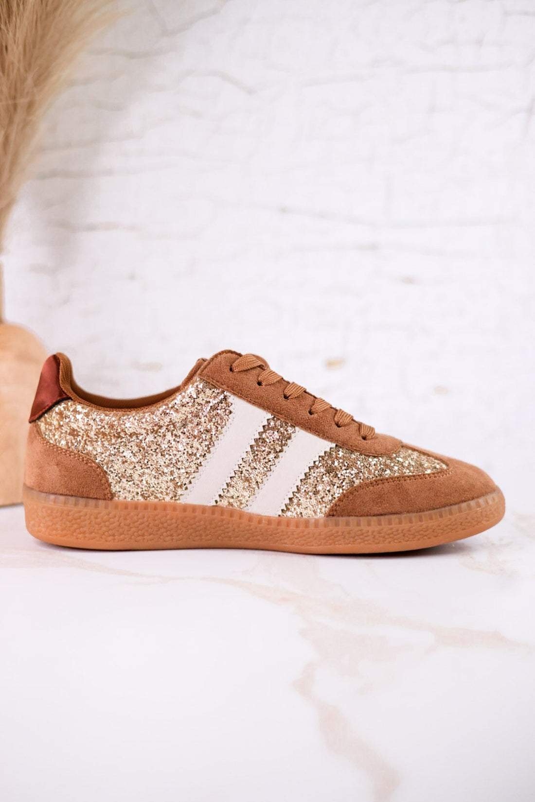 Heads Up Glitter Sneakers In Chestnut Brown - Whiskey Skies - CORKYS FOOTWEAR