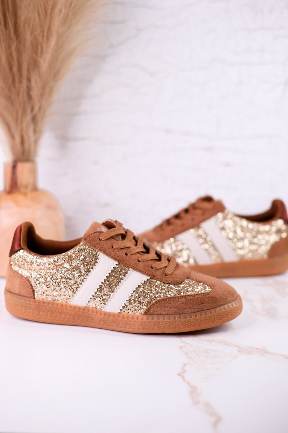 Heads Up Glitter Sneakers In Chestnut Brown - Whiskey Skies - CORKYS FOOTWEAR