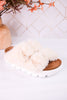 Hearsay Ivory Fur Slides - Whiskey Skies - CORKYS FOOTWEAR