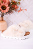 Hearsay Ivory Fur Slides - Whiskey Skies - CORKYS FOOTWEAR