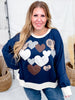 Heart Applique Sweatshirt W/ Contrasting Rib Trim - Whiskey Skies - ODDI