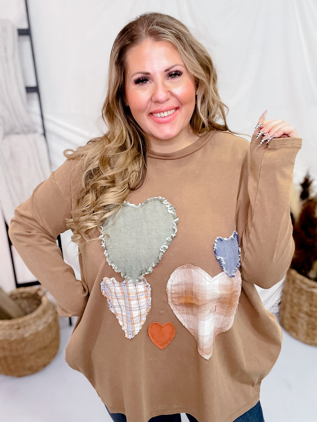 Heart Patch Mineral Washed Knit Top - Whiskey Skies - EASEL