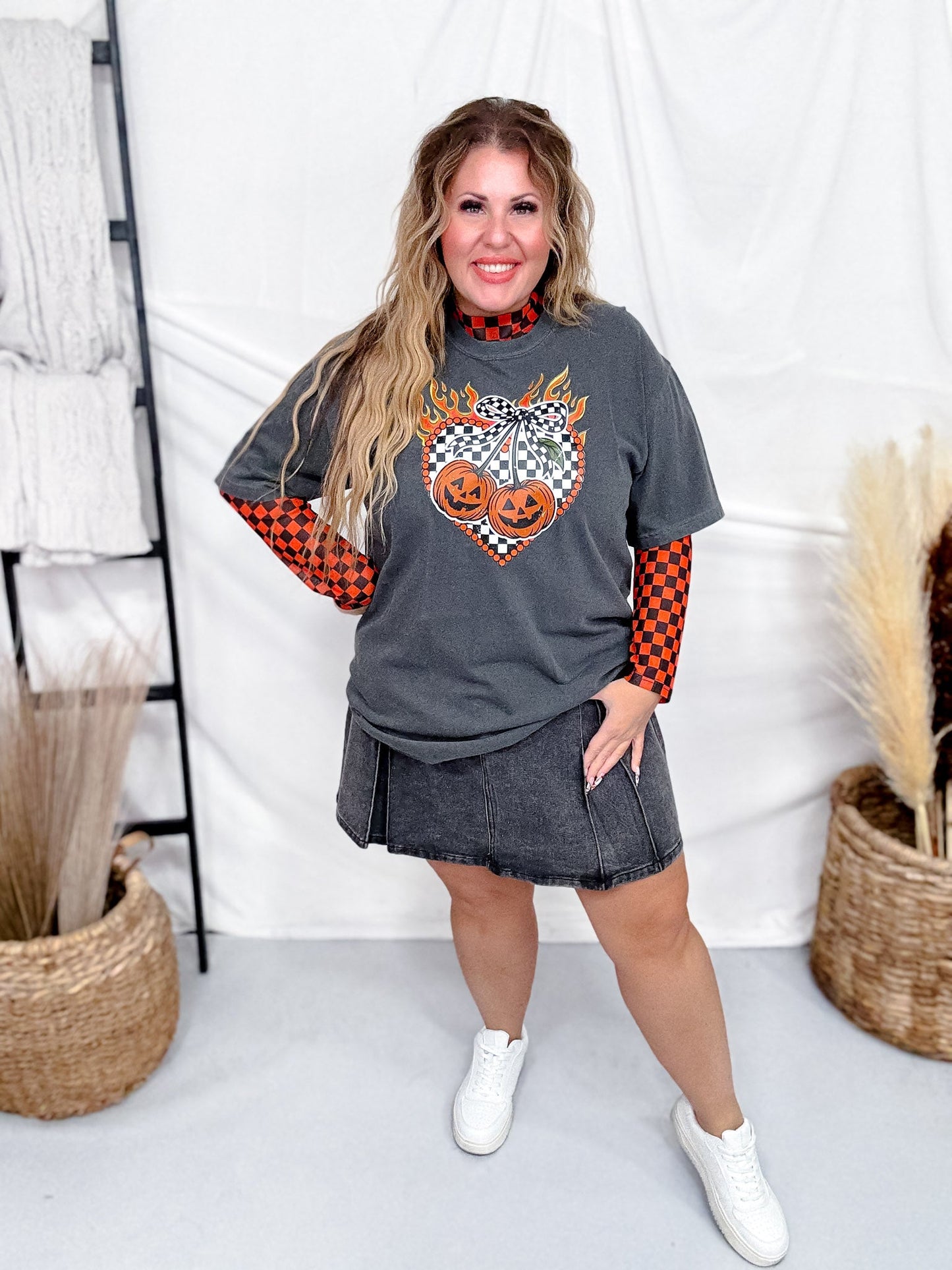 Heart Pumpkin Flames Halloween Graphic T-Shirt - Whiskey Skies - THE LATTIMORE CLAIM