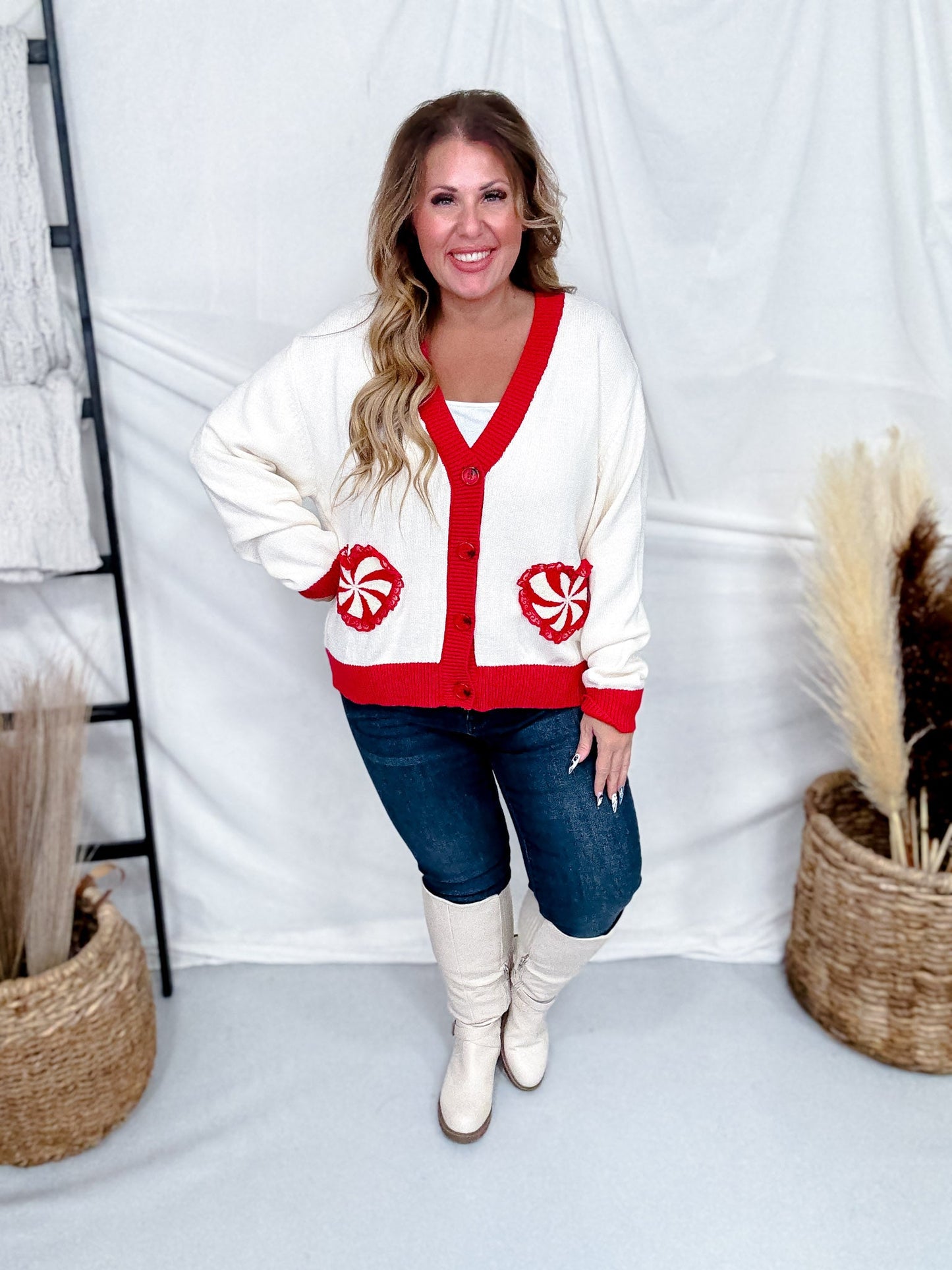 Heart Shaped Peppermint Swirl Button Front Cardigan - Whiskey Skies - ODDI