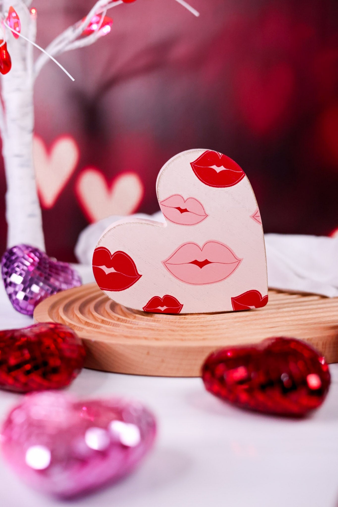 Heart With Kisses Reversible Wooden Sitter - Whiskey Skies - DEVANIE AT HOME