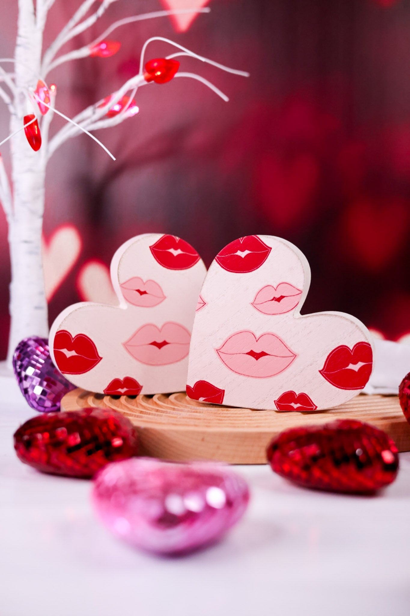 Heart With Kisses Reversible Wooden Sitter - Whiskey Skies - DEVANIE AT HOME