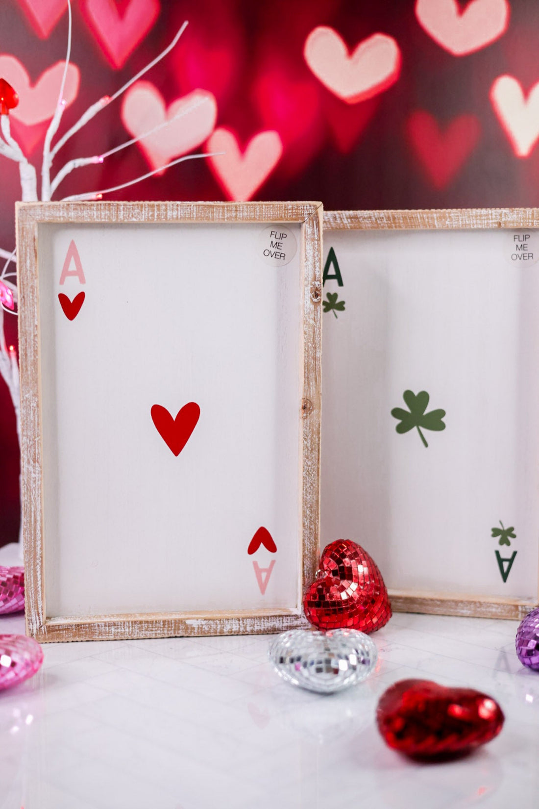 Heart/Clover Playing Card Reversible Wooden Sign - Whiskey Skies - ADAMS & CO