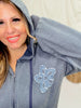 Heather Blue Acid Washed Flower Patch Zipped Hood Sweatshirt - Whiskey Skies - ODDI