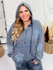 Heather Blue Acid Washed Flower Patch Zipped Hood Sweatshirt - Whiskey Skies - ODDI
