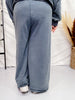 Heather Blue Flower Patch Acid Washed Cropped Palazzo Pants - Whiskey Skies - ODDI