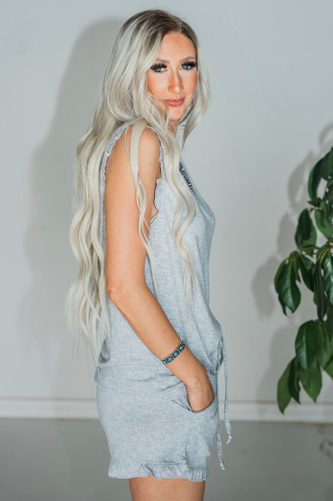 Heather Grey Dream Ruffle Top & Short Set - Whiskey Skies - SOFTIES