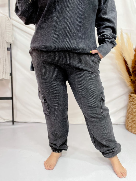 Heathered Black Luxe Corded Joggers W/ Pockets - Whiskey Skies - MOON RYDER