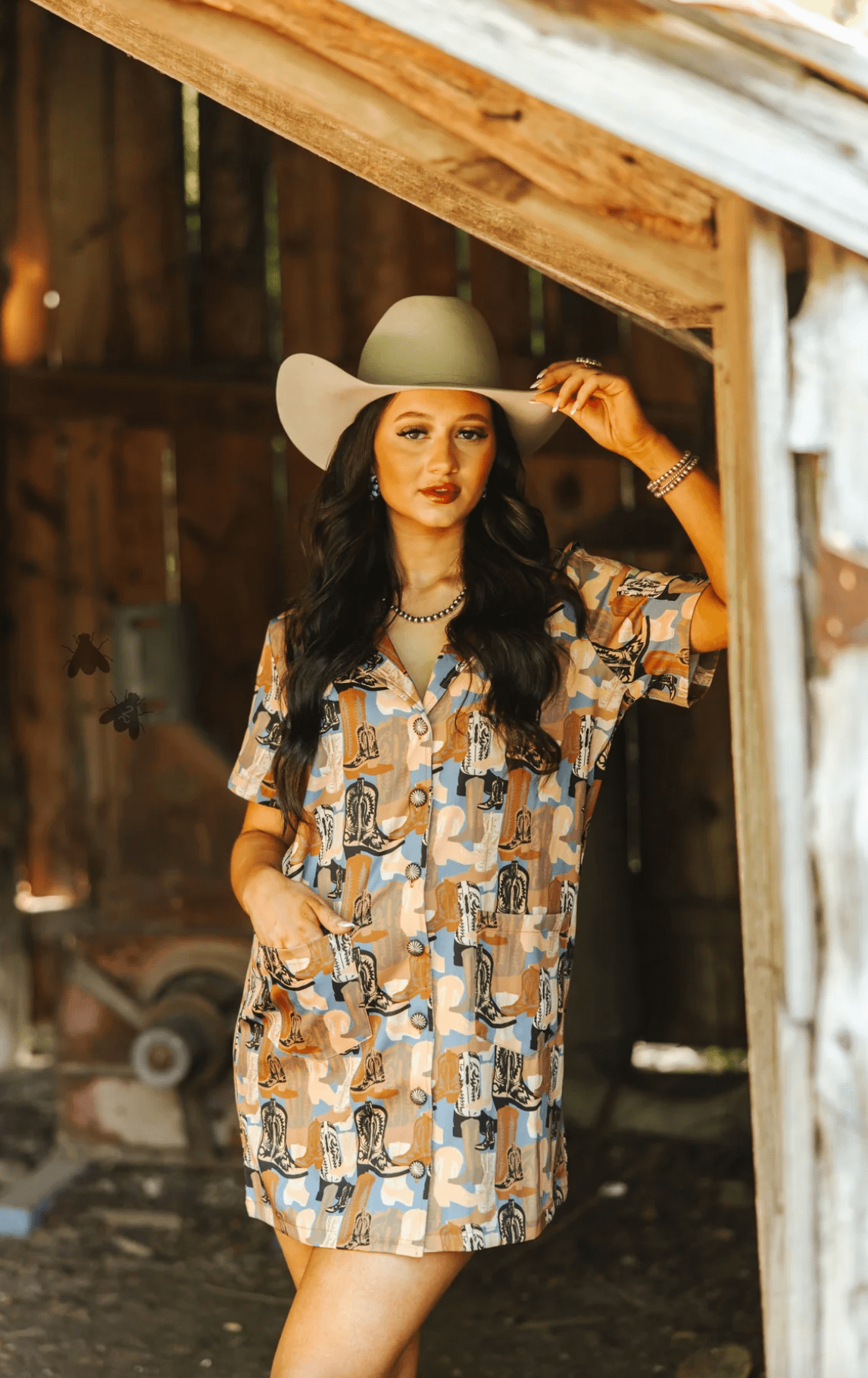 "Heel Yeah" Western Boot Print Dress & Layering Piece - Whiskey Skies - 2 FLY CO.