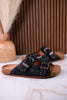 "Heidi" Black Floral Embossed Sandals With Western Style Buckles - Whiskey Skies - VERY G