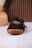"Heidi" Black Floral Embossed Sandals With Western Style Buckles - Whiskey Skies - VERY G