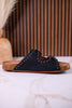 "Heidi" Black Floral Embossed Sandals With Western Style Buckles - Whiskey Skies - VERY G