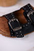 "Heidi" Black Floral Embossed Sandals With Western Style Buckles - Whiskey Skies - VERY G