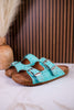"Heidi" Turquoise Floral Embossed Sandals With Western Style Buckles - Whiskey Skies - VERY G