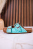 "Heidi" Turquoise Floral Embossed Sandals With Western Style Buckles - Whiskey Skies - VERY G