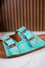 "Heidi" Turquoise Floral Embossed Sandals With Western Style Buckles - Whiskey Skies - VERY G