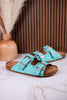 "Heidi" Turquoise Floral Embossed Sandals With Western Style Buckles - Whiskey Skies - VERY G