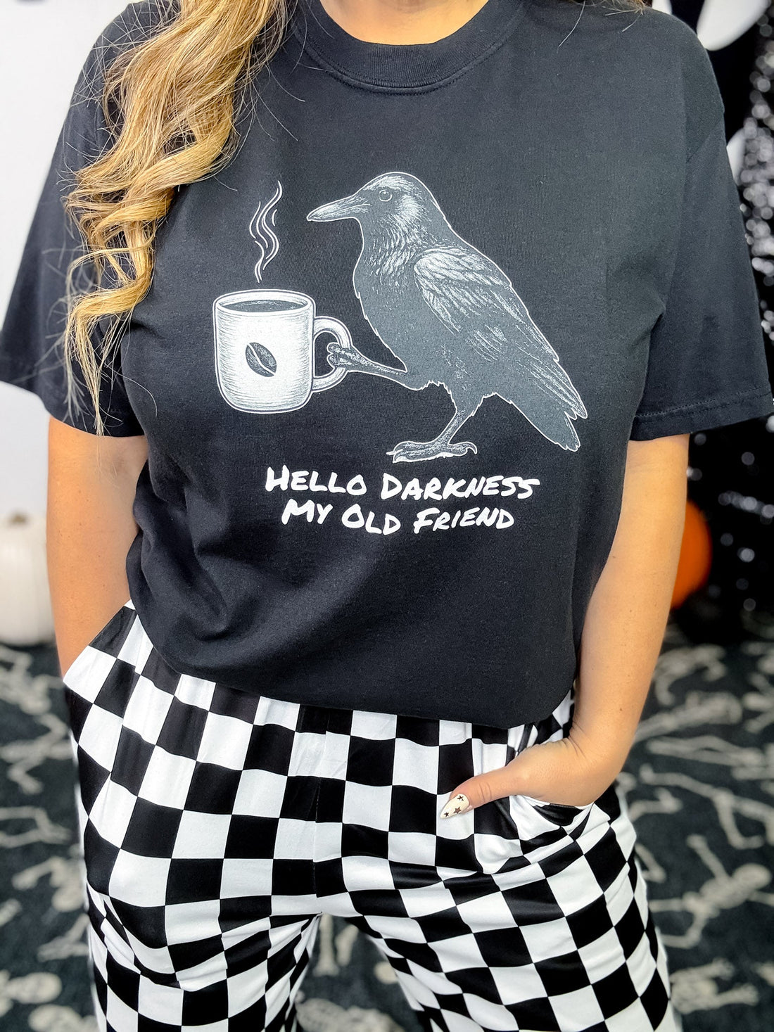 Hello Darkness My Old Friend Short Sleeve Graphic Tee - Whiskey Skies - GLAIME