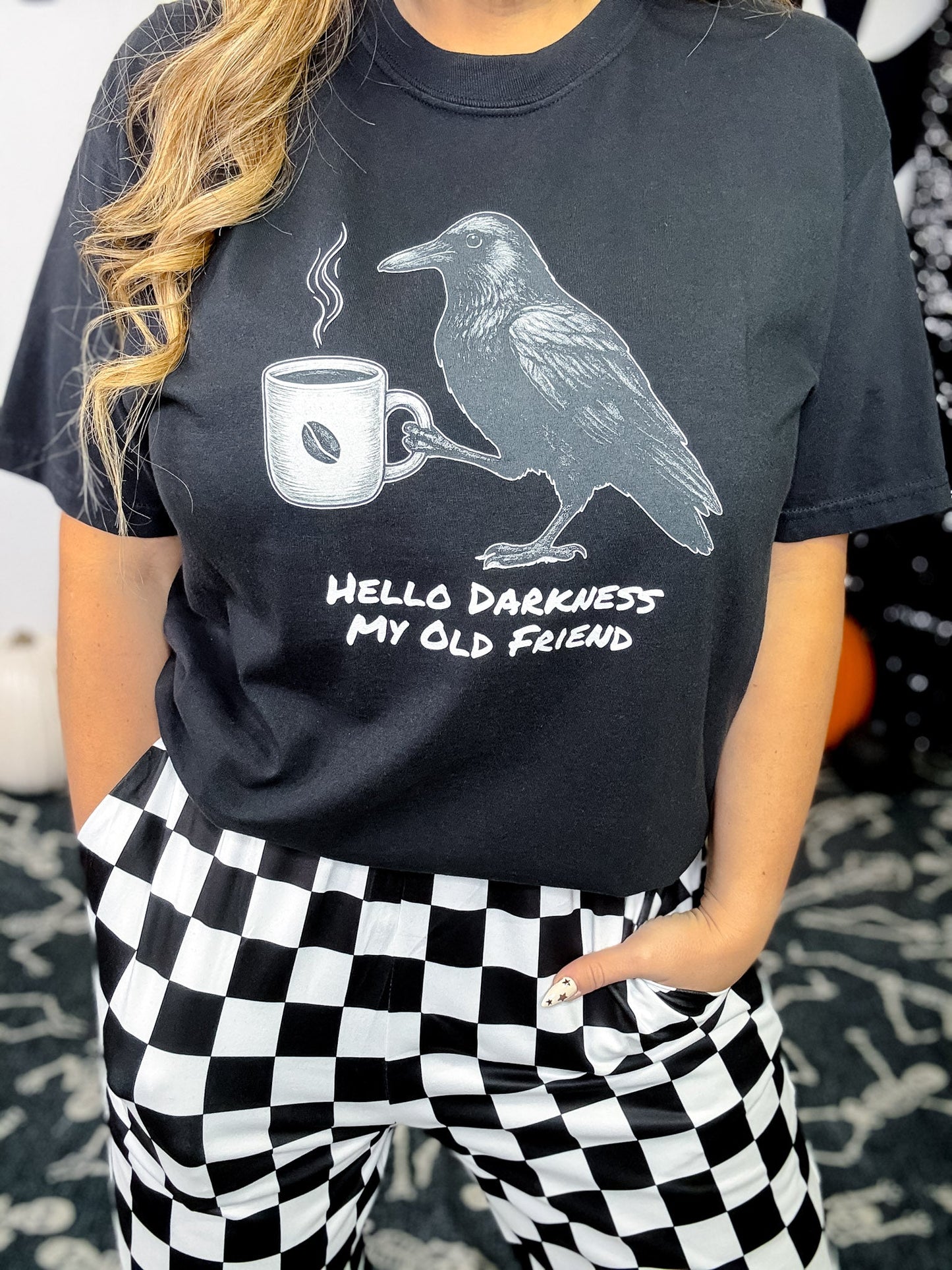 Hello Darkness My Old Friend Short Sleeve Graphic Tee - Whiskey Skies - GLAIME