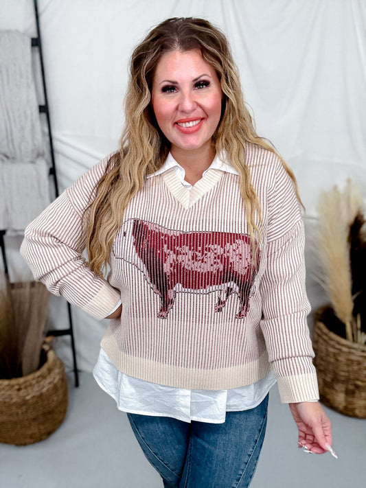 Hereford Highway Long Sleeve Knit Sweater - Whiskey Skies - 2 FLY CO.