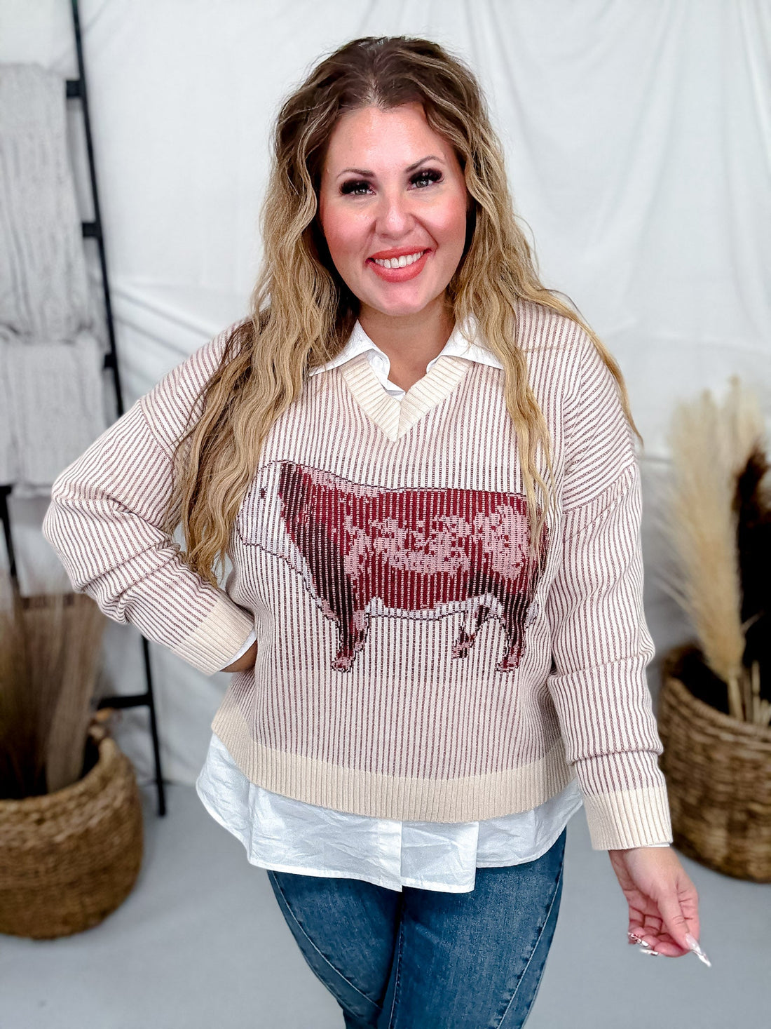 Hereford Highway Long Sleeve Knit Sweater - Whiskey Skies - 2 FLY CO.