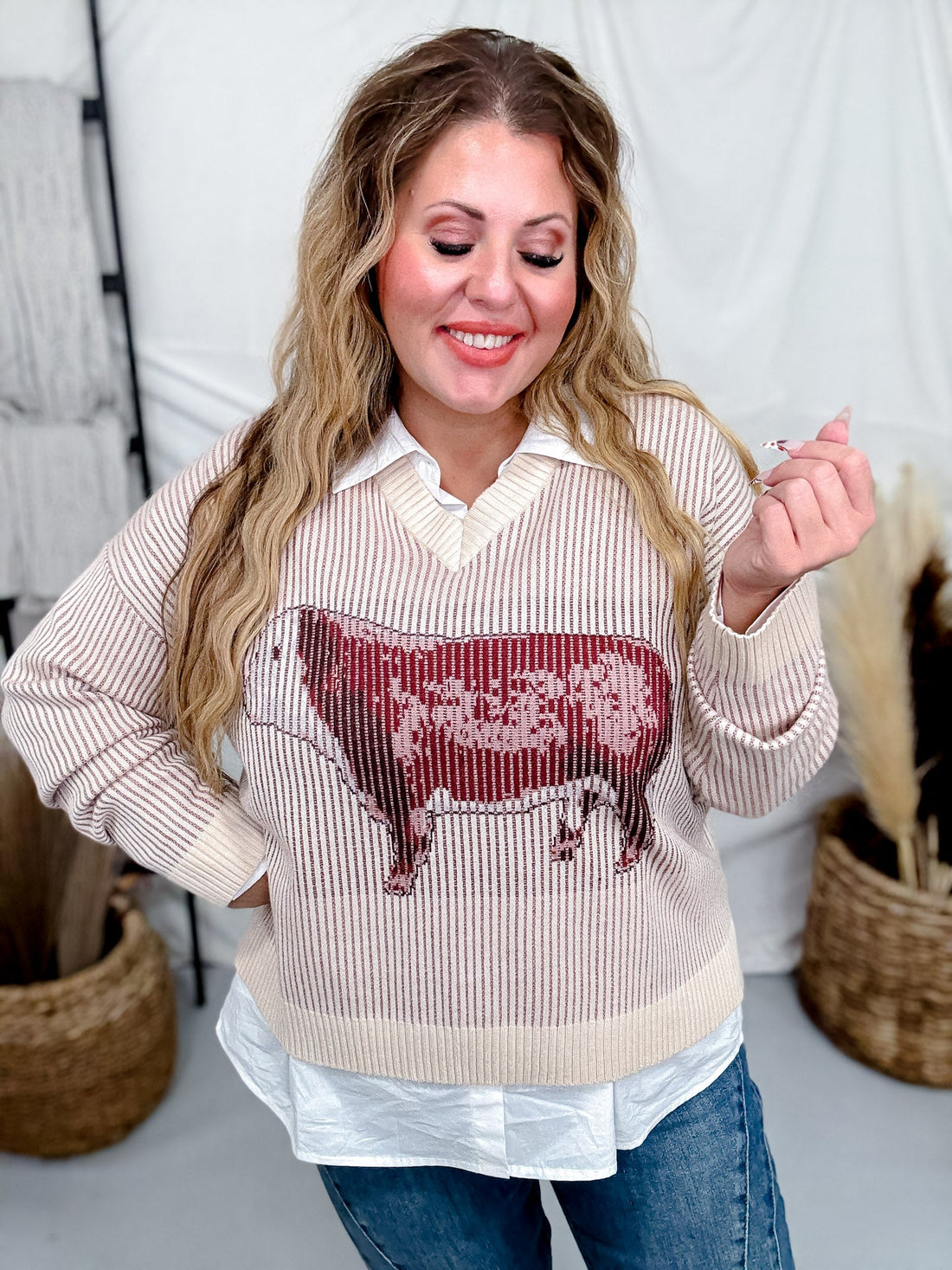 Hereford Highway Long Sleeve Knit Sweater - Whiskey Skies - 2 FLY CO.