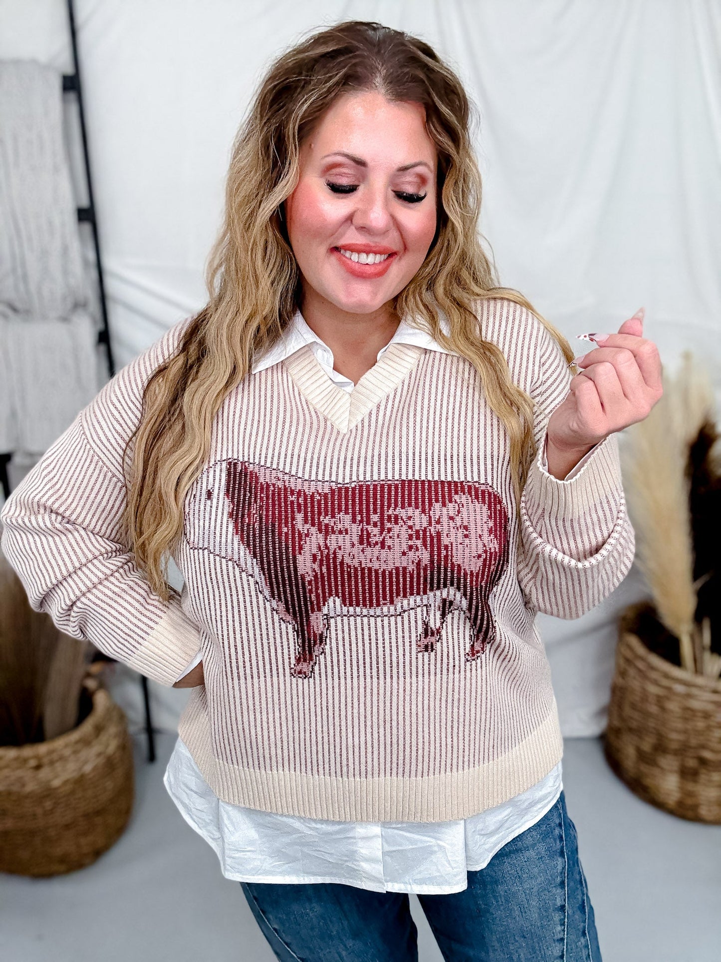 Hereford Highway Long Sleeve Knit Sweater - Whiskey Skies - 2 FLY CO.