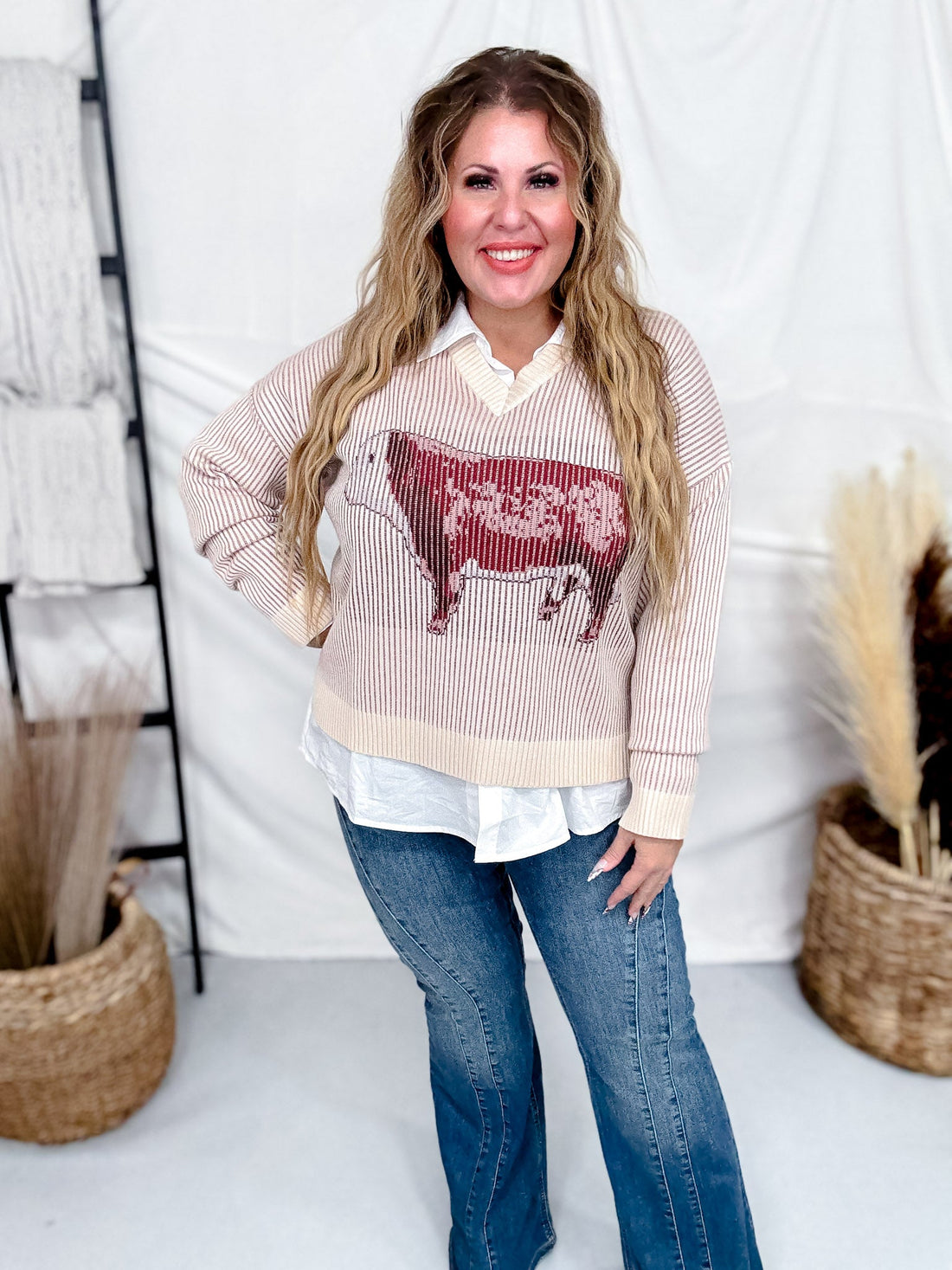 Hereford Highway Long Sleeve Knit Sweater - Whiskey Skies - 2 FLY CO.