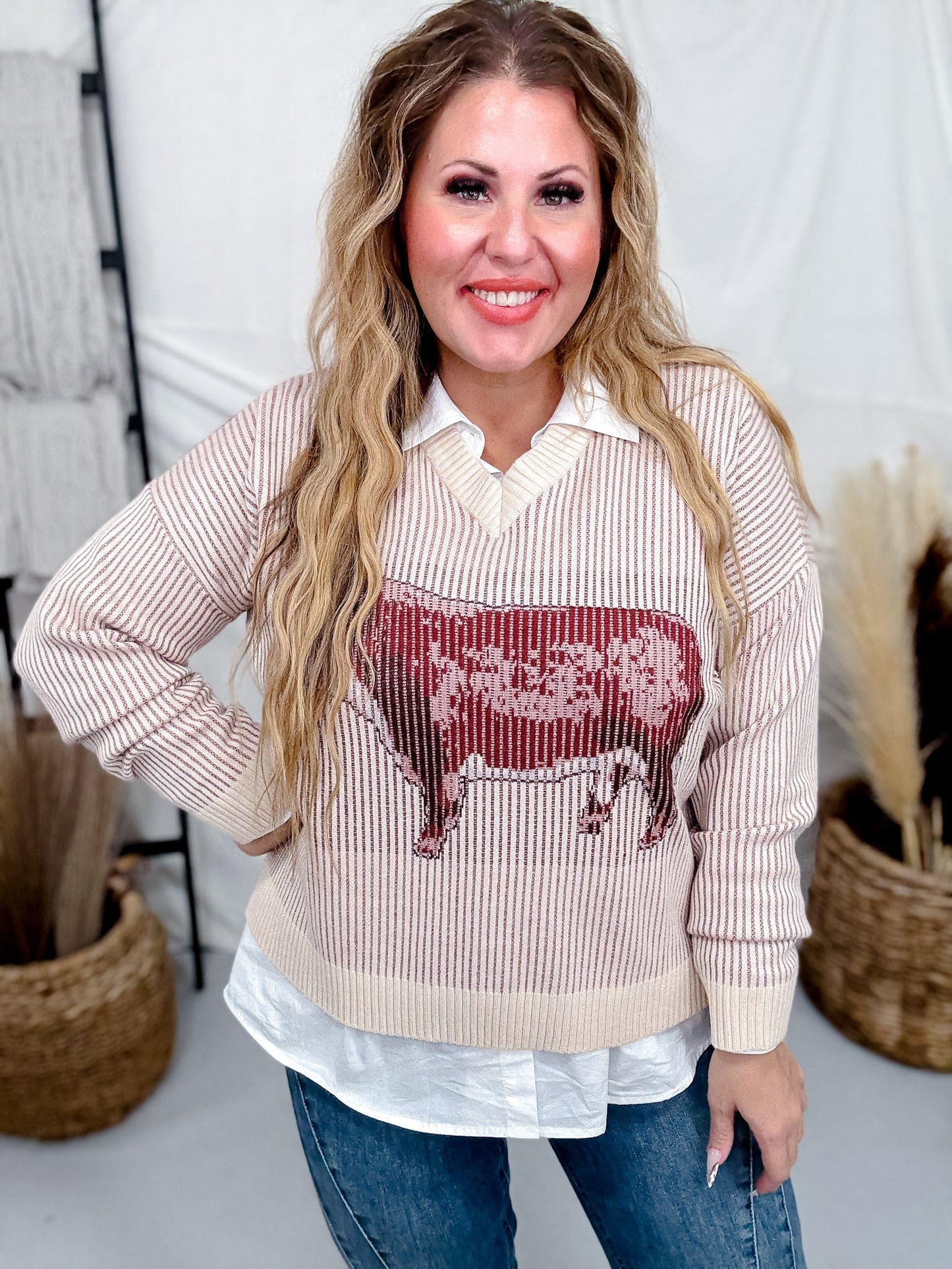Hereford Highway Long Sleeve Knit Sweater - Whiskey Skies - 2 FLY CO.