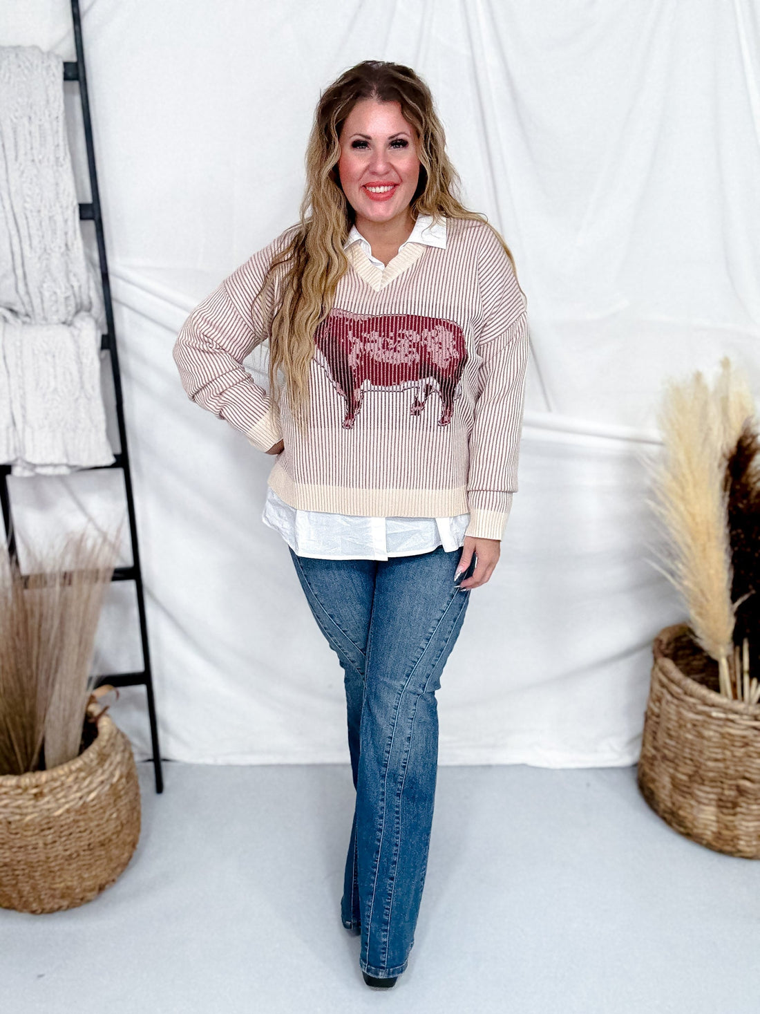 Hereford Highway Long Sleeve Knit Sweater - Whiskey Skies - 2 FLY CO.