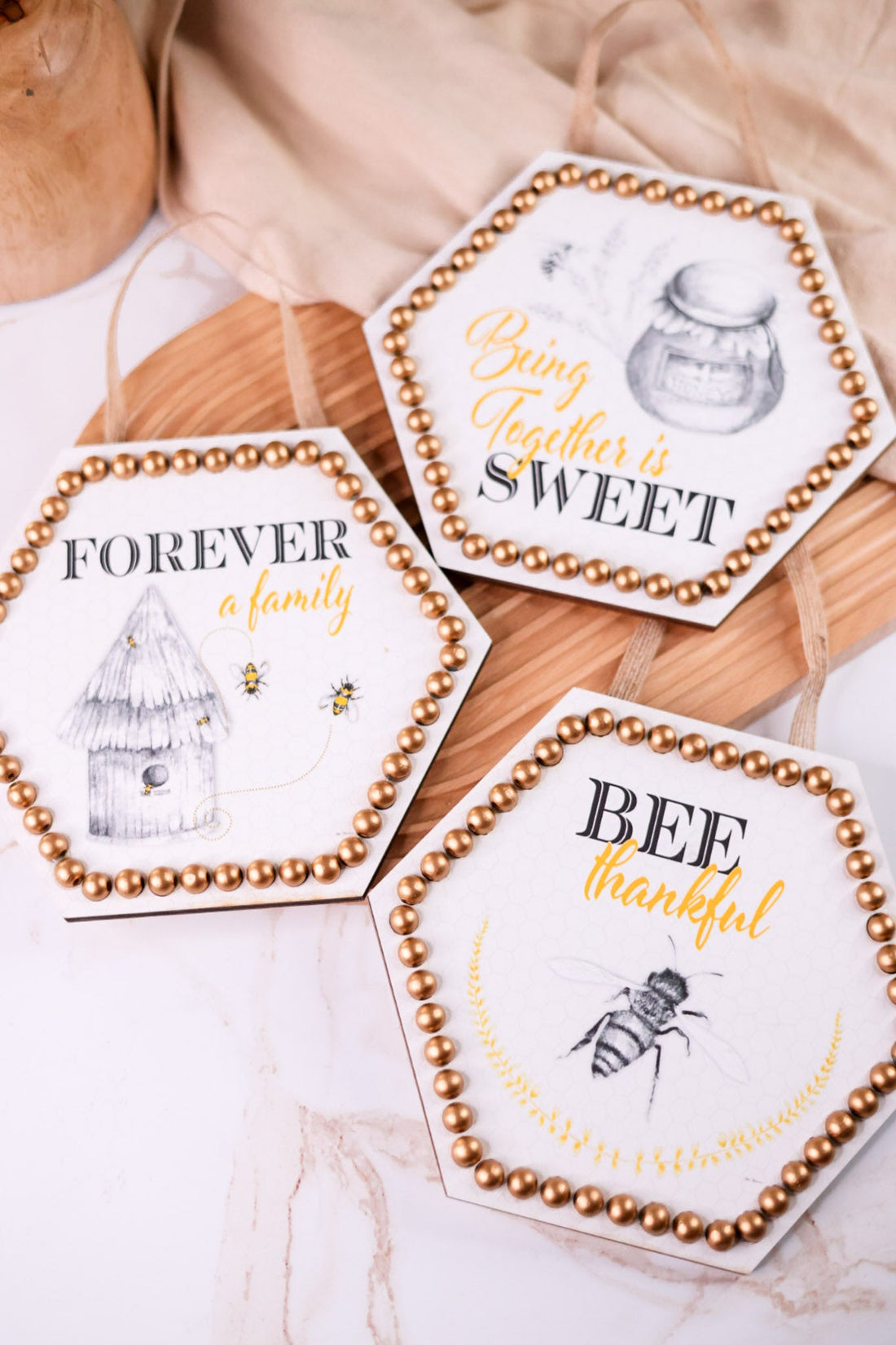 Hexagonal Bee Themed Wall Art (3 Styles) - Whiskey Skies - TRANSPAC