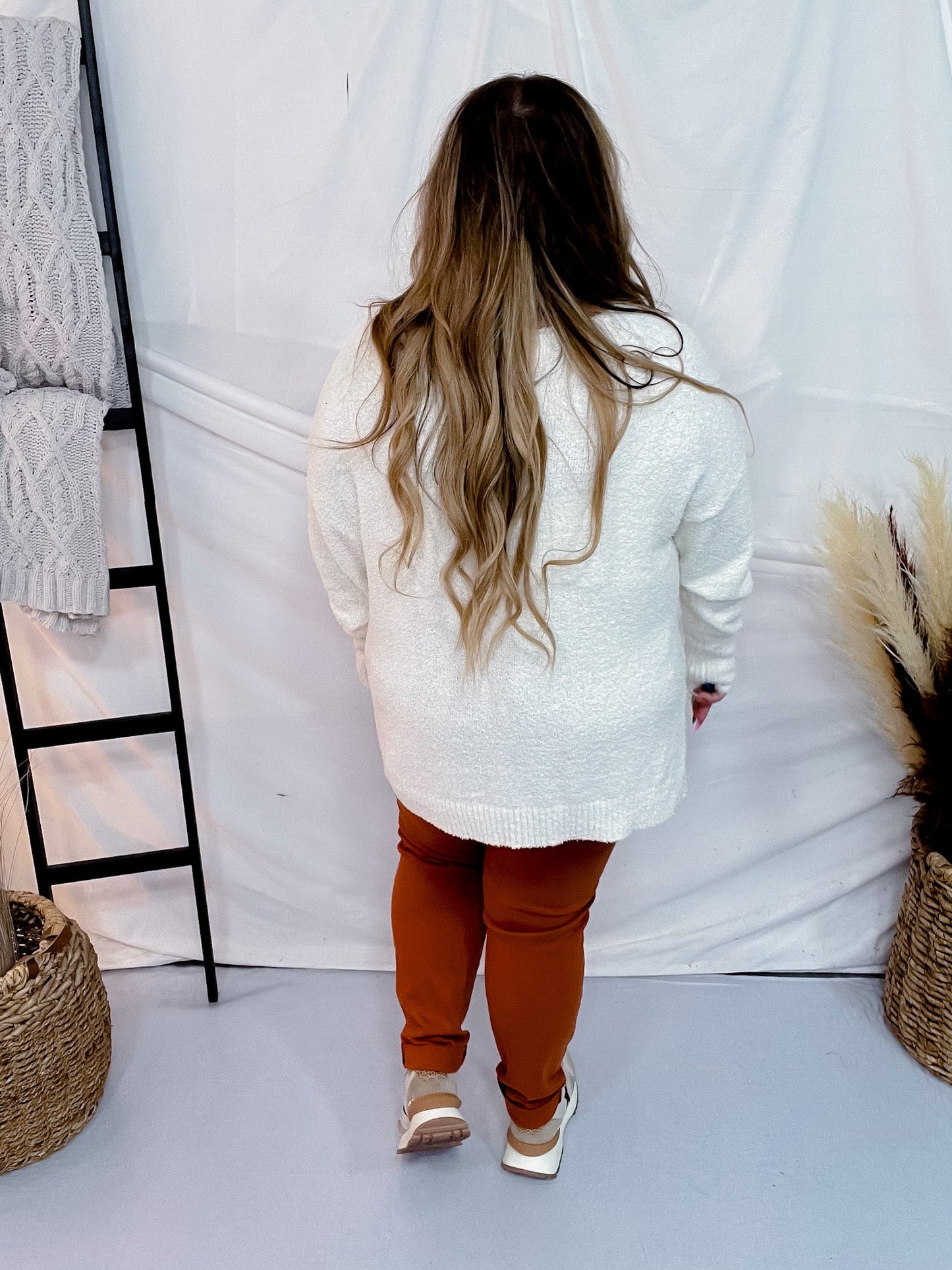 Hi - Lo Long Sleeve Oatmeal Sweater - Whiskey Skies - WHITE BIRCH