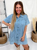 High Plains Button Down Short Sleeve Denim Dress With Ruffled Collar - Whiskey Skies - 2 FLY CO.
