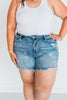 High - Rise Star Print Cut Off Distressed Judy Blue Denim Shorts - Whiskey Skies - JUDY BLUE